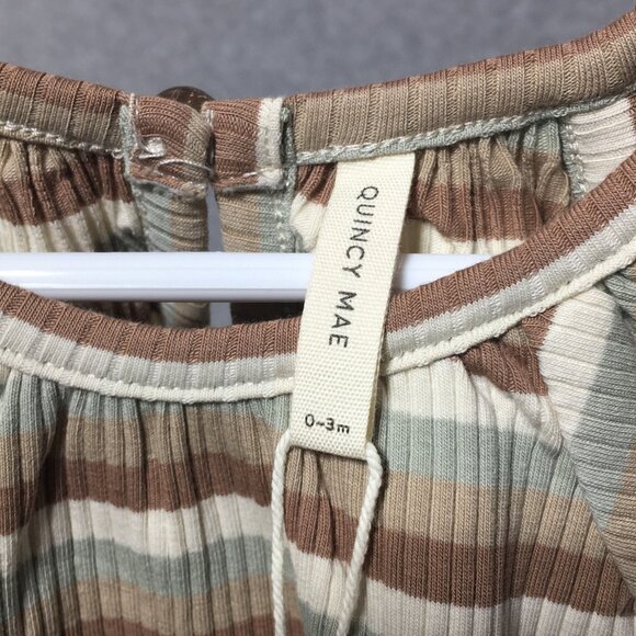 Quincy Mae 0-3M Stripe Swing Dress with Matching Bloomers Brown Green Cream - Picture 5 of 10